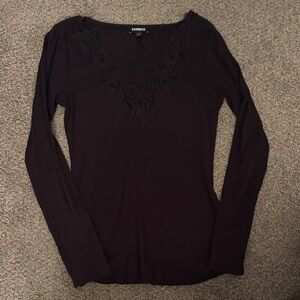 Express Black Lace Detail Long Sleeve Top